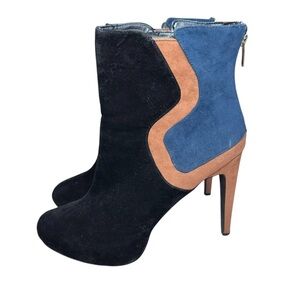 Colin Stuart Womens Black Blue‎ Brown Zip Stiletto Heel Booties Suede Size 11